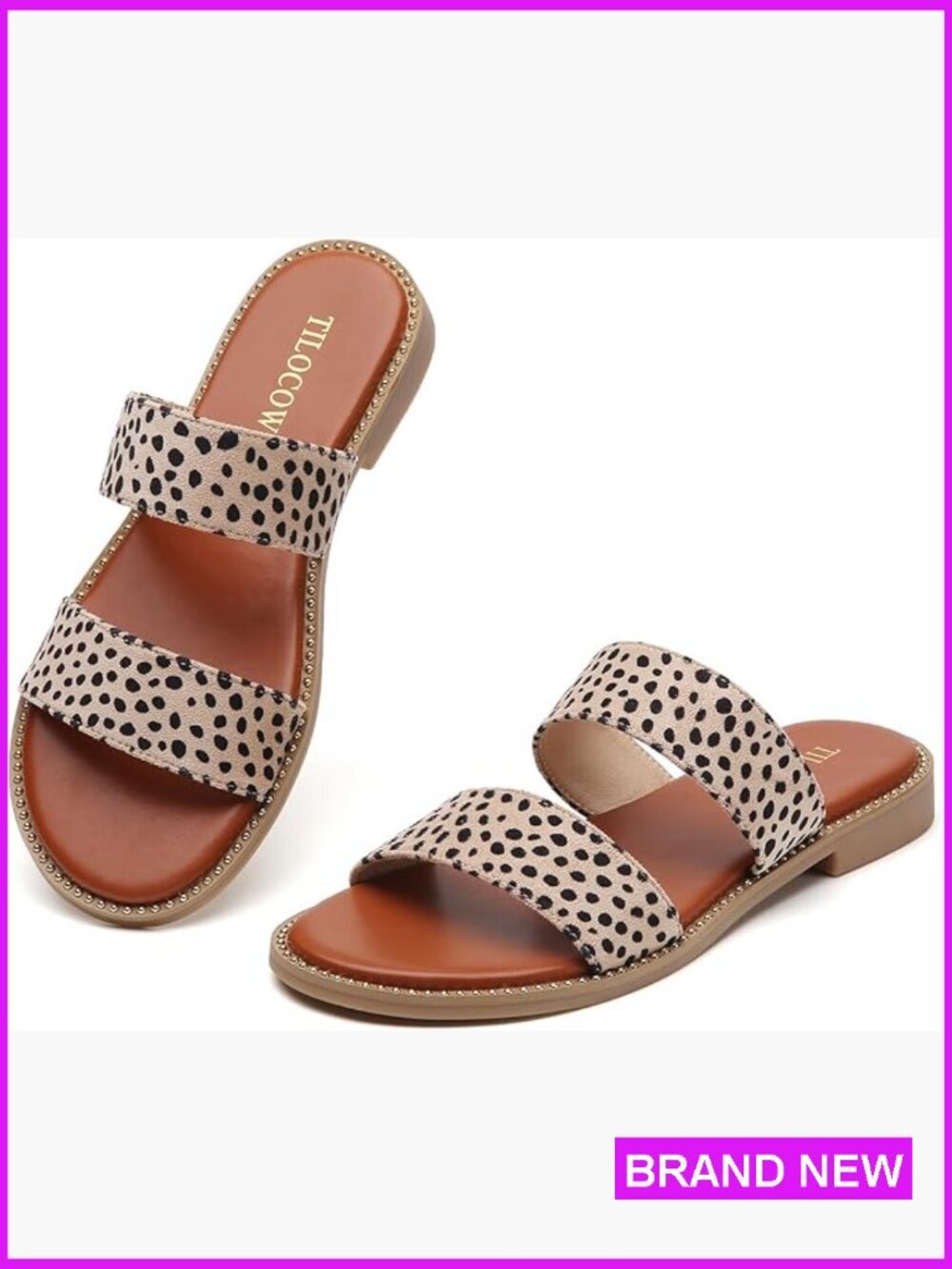 Flat Slide Sandals Studded Two Strap Comfort Dressy Casual Open Toe Summer Shoes